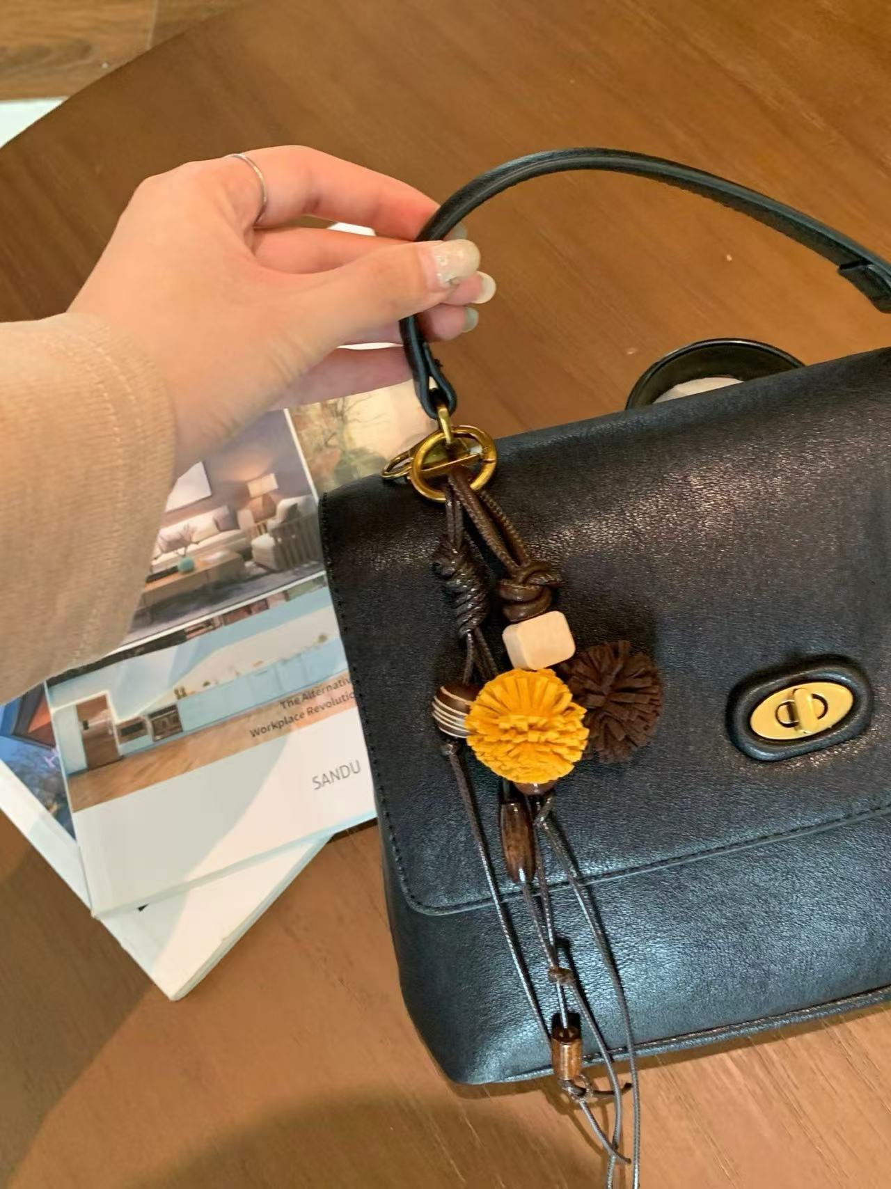 Medium Leather Flap Bag with Turn-Lock & Shoulder Strap