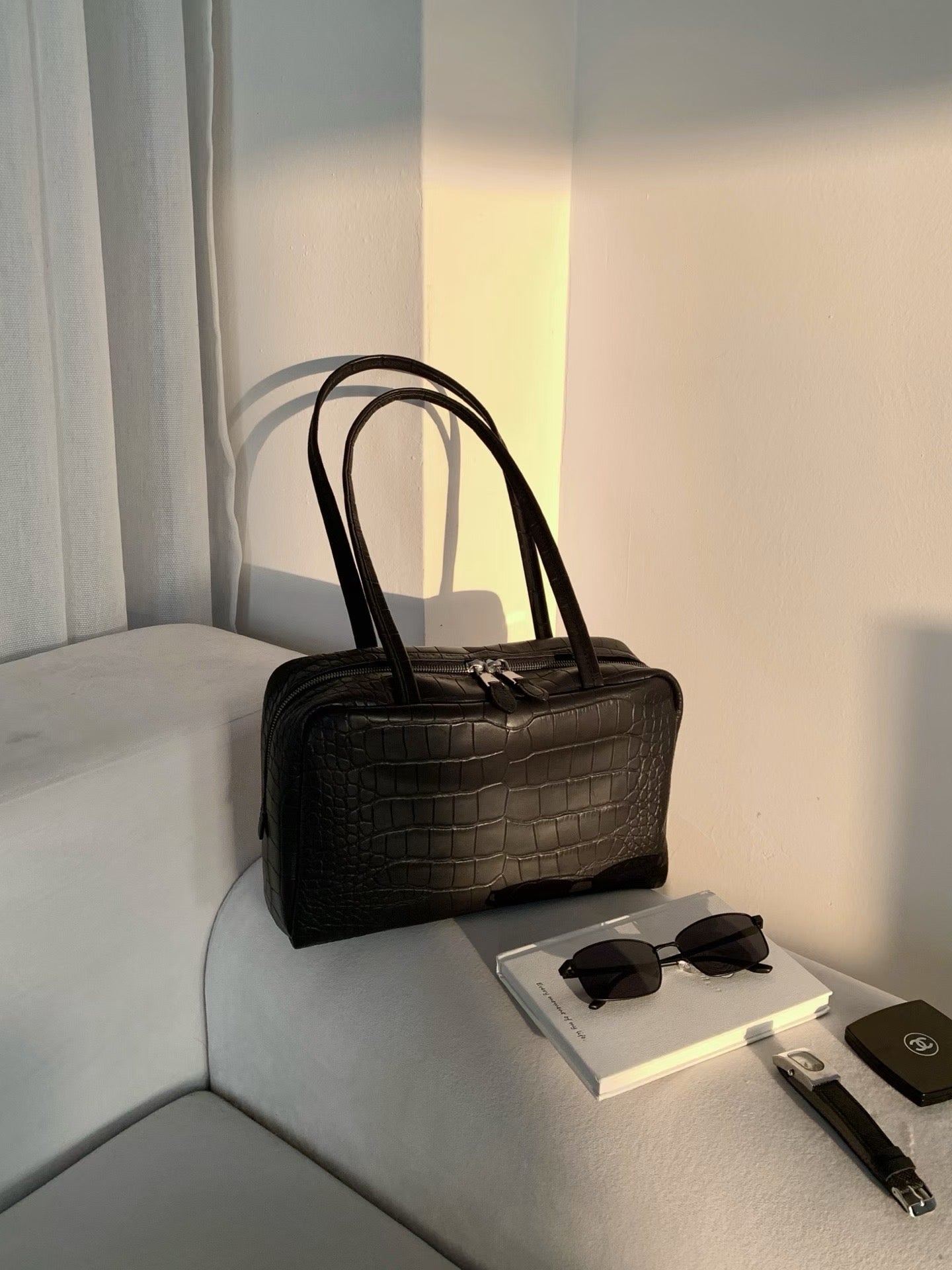 Croc-Embossed Mini Boston Bag