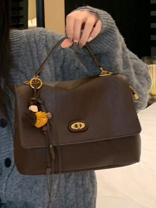 Medium Leather Flap Bag with Turn-Lock & Shoulder Strap