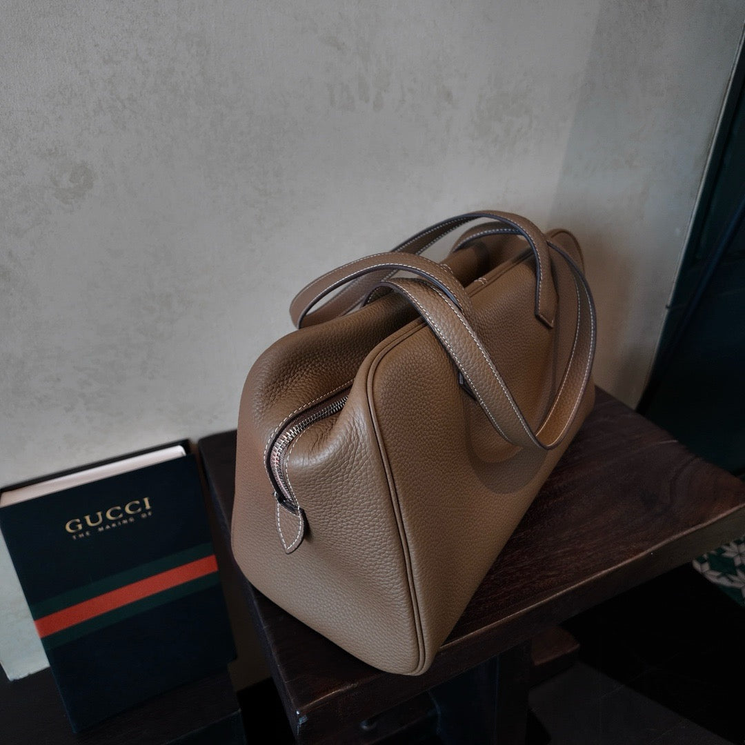 Large Pebbled Leather Bowling Bag