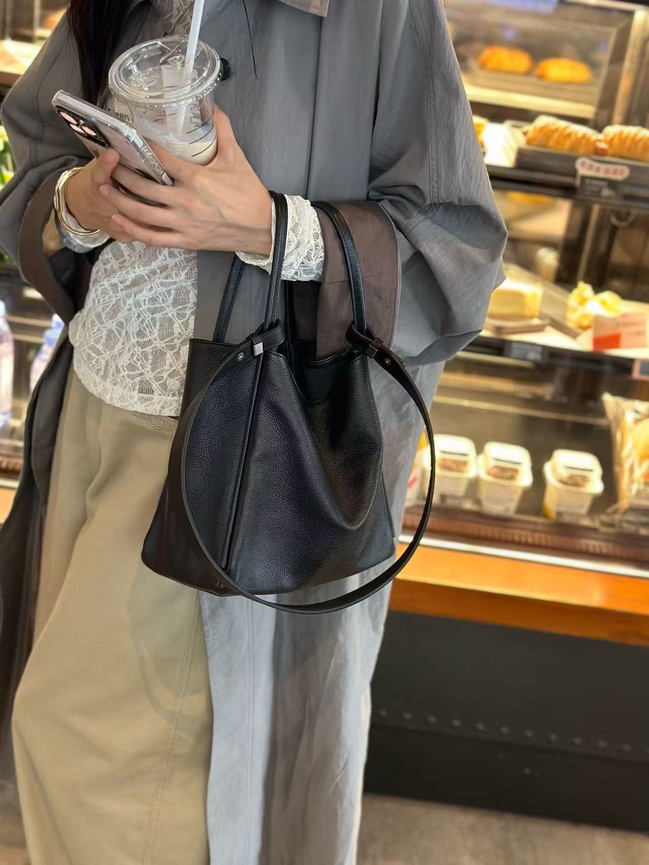 Chic Leather Tote with Top Handle & Strap