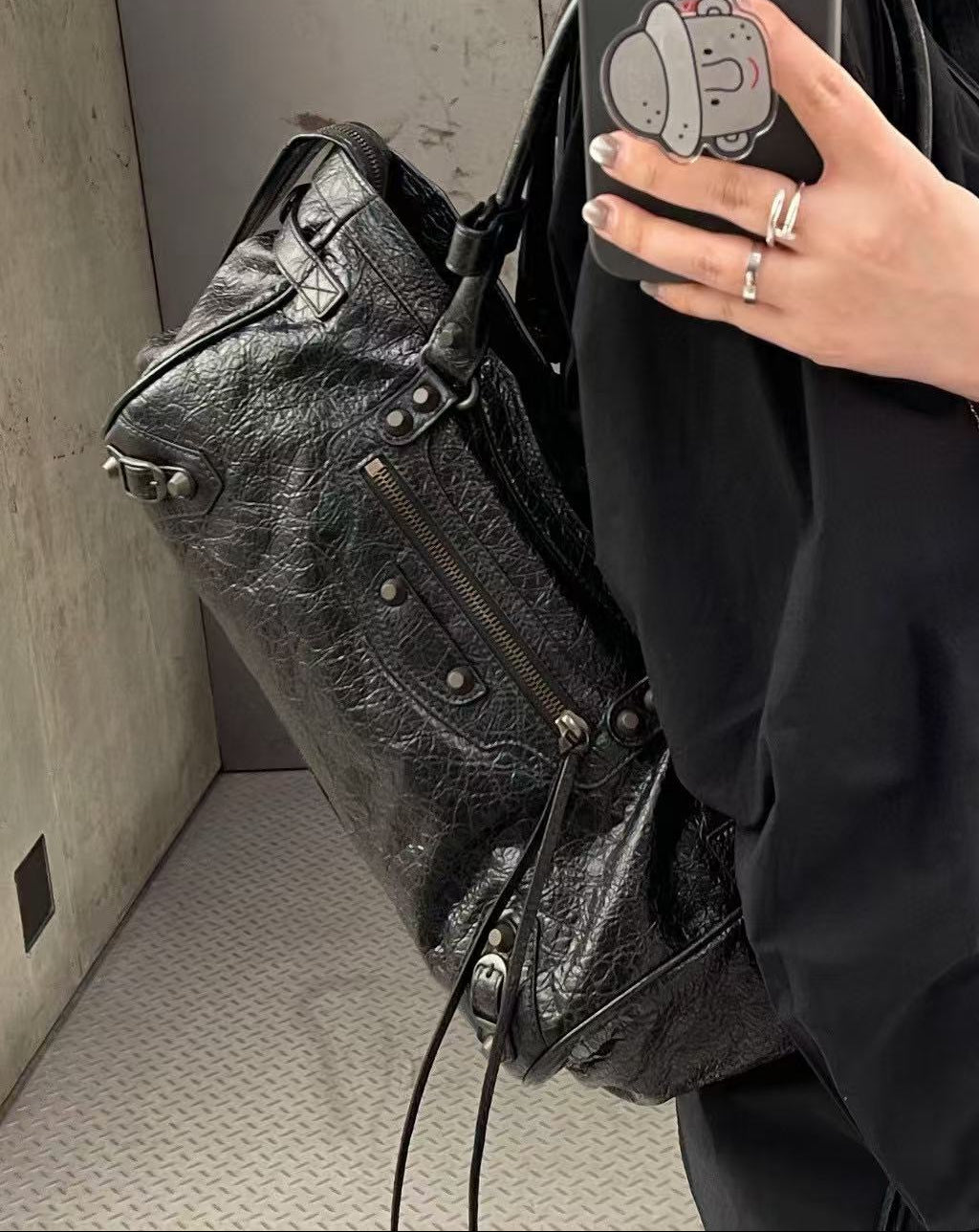 Biker-Style Leather Shoulder Bag