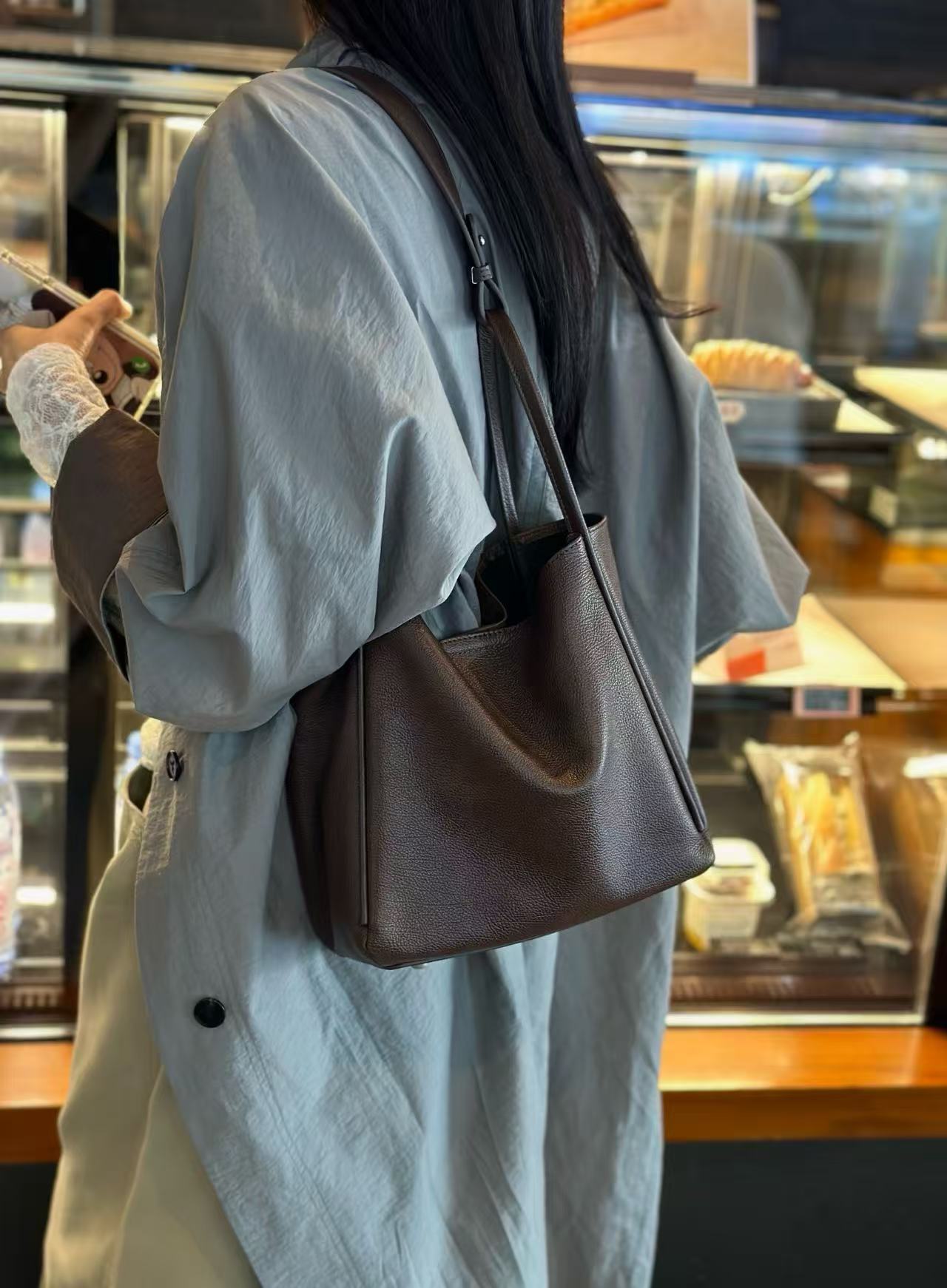 Chic Leather Tote with Top Handle & Strap