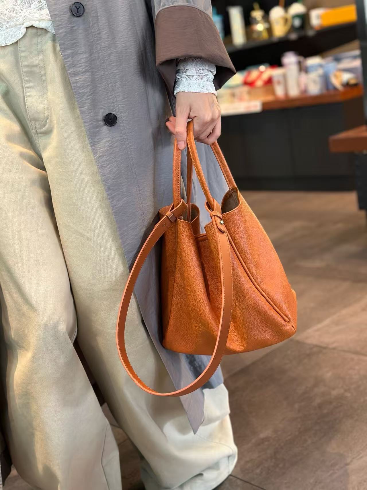 Chic Leather Tote with Top Handle & Strap