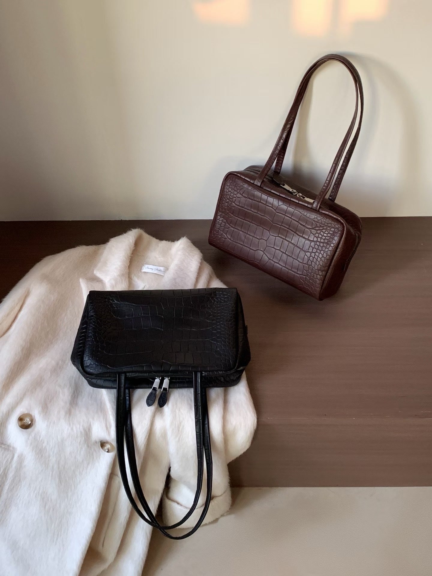 Croc-Embossed Mini Boston Bag