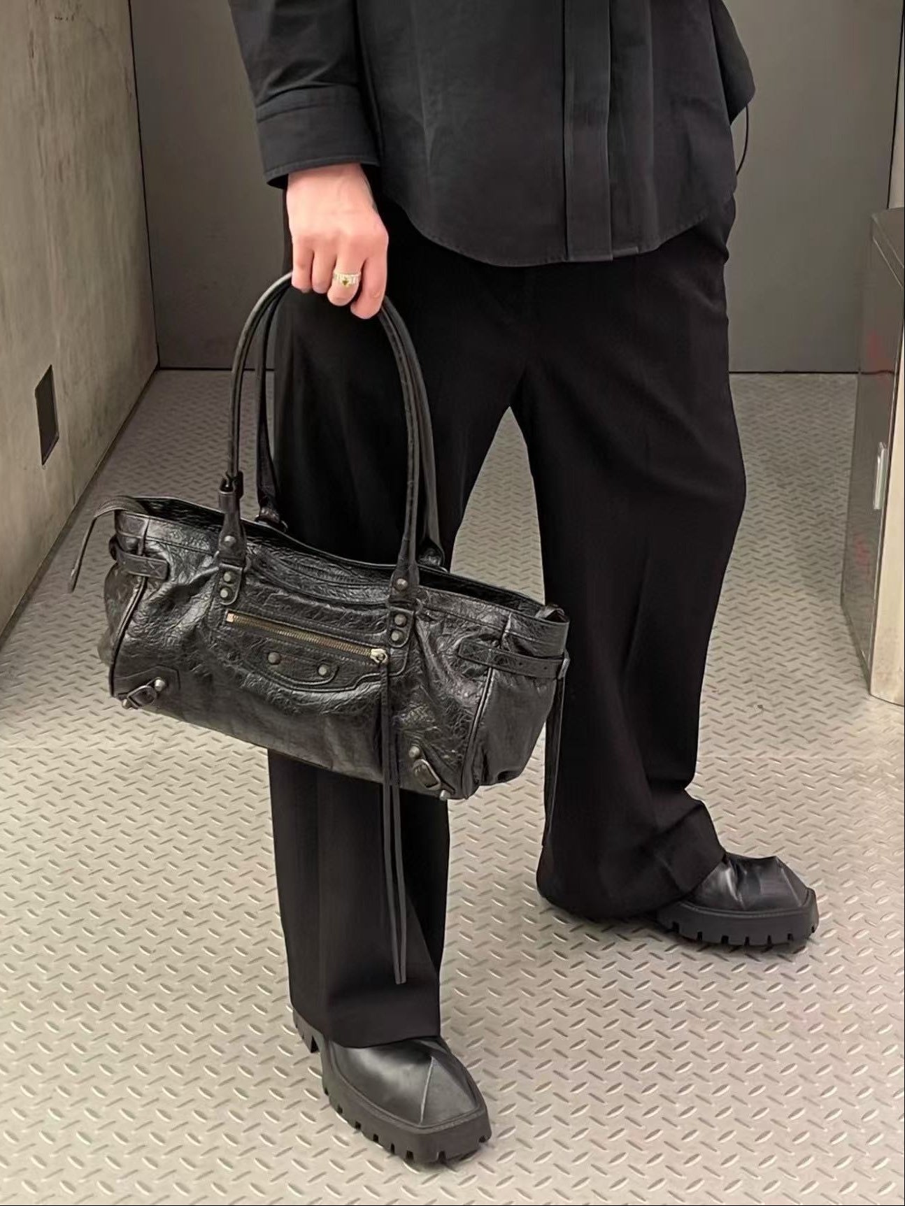 Biker-Style Leather Shoulder Bag