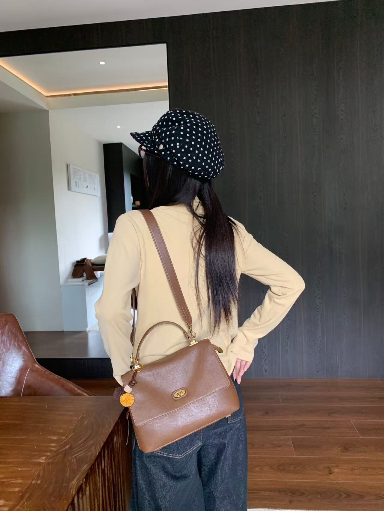 Medium Leather Flap Bag with Turn-Lock & Shoulder Strap