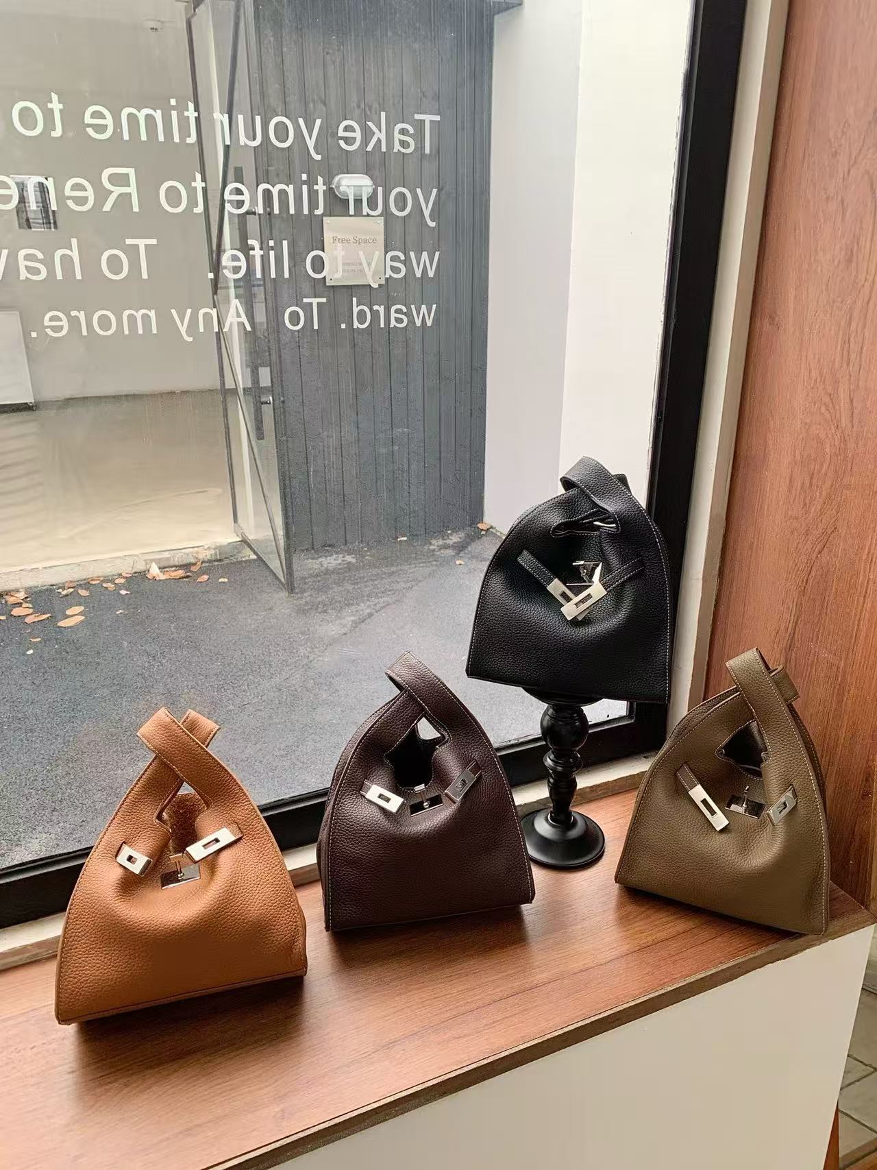 Mini Leather Tote with Turn-Lock Closure and Shoulder Strap