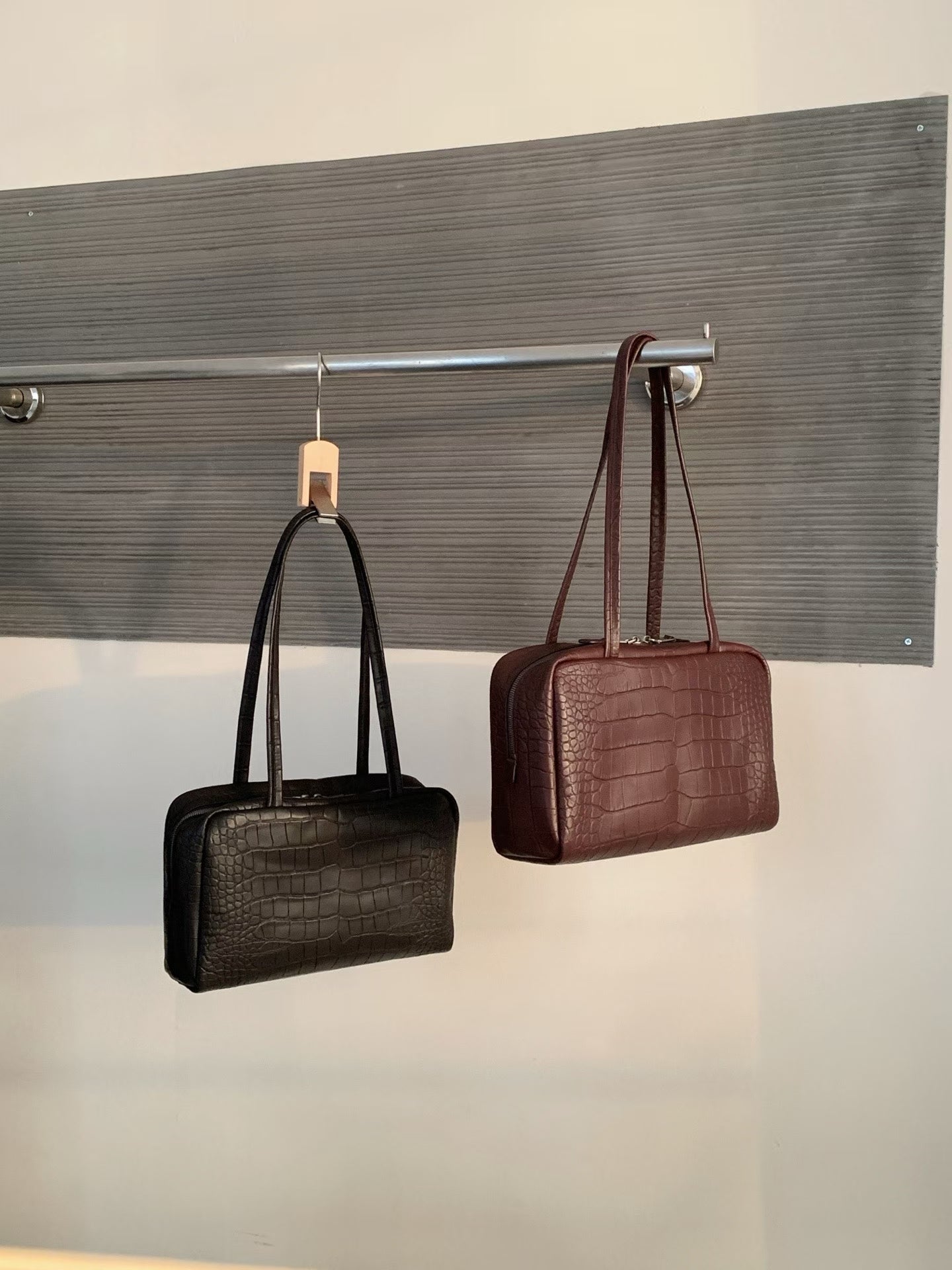 Croc-Embossed Mini Boston Bag