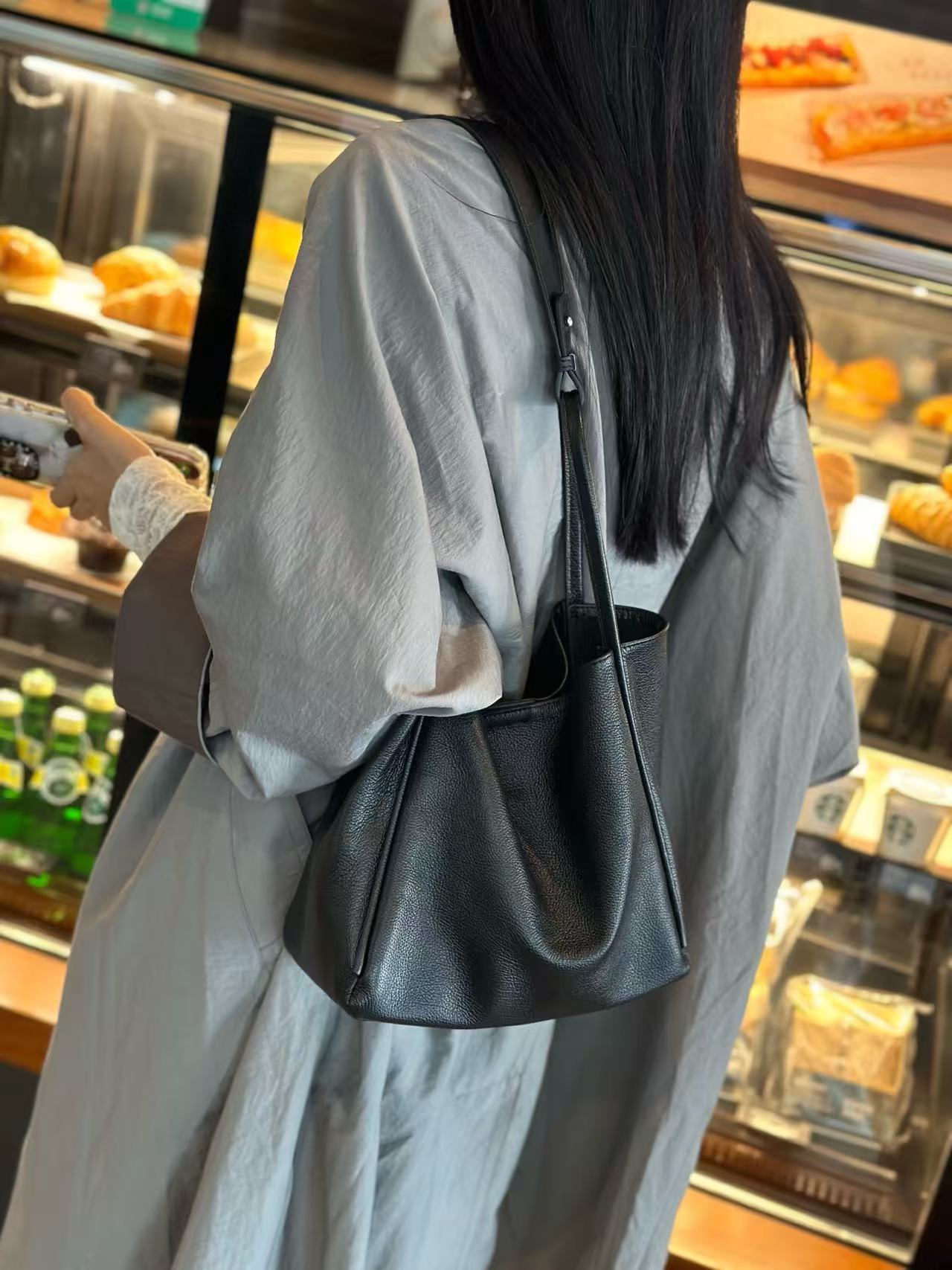 Chic Leather Tote with Top Handle & Strap