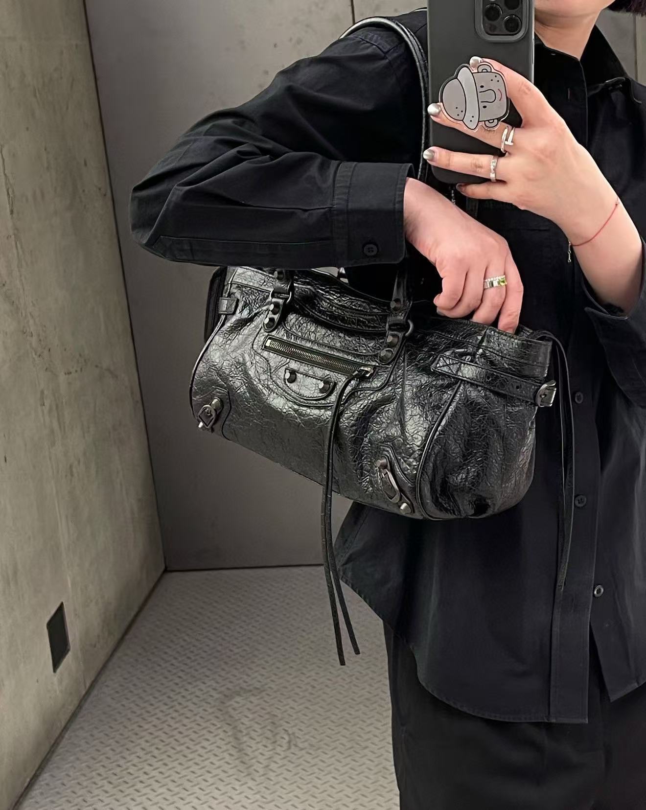 Biker-Style Leather Shoulder Bag