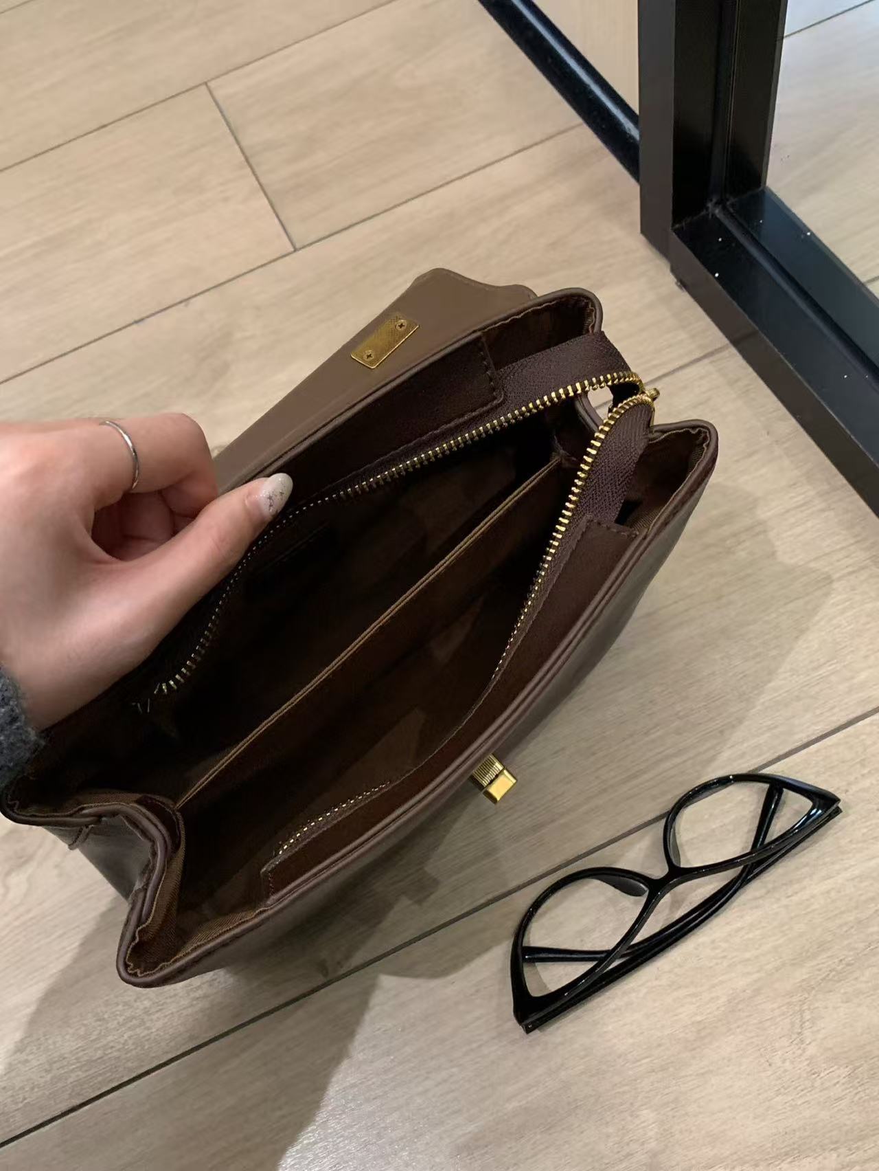 Medium Leather Flap Bag with Turn-Lock & Shoulder Strap