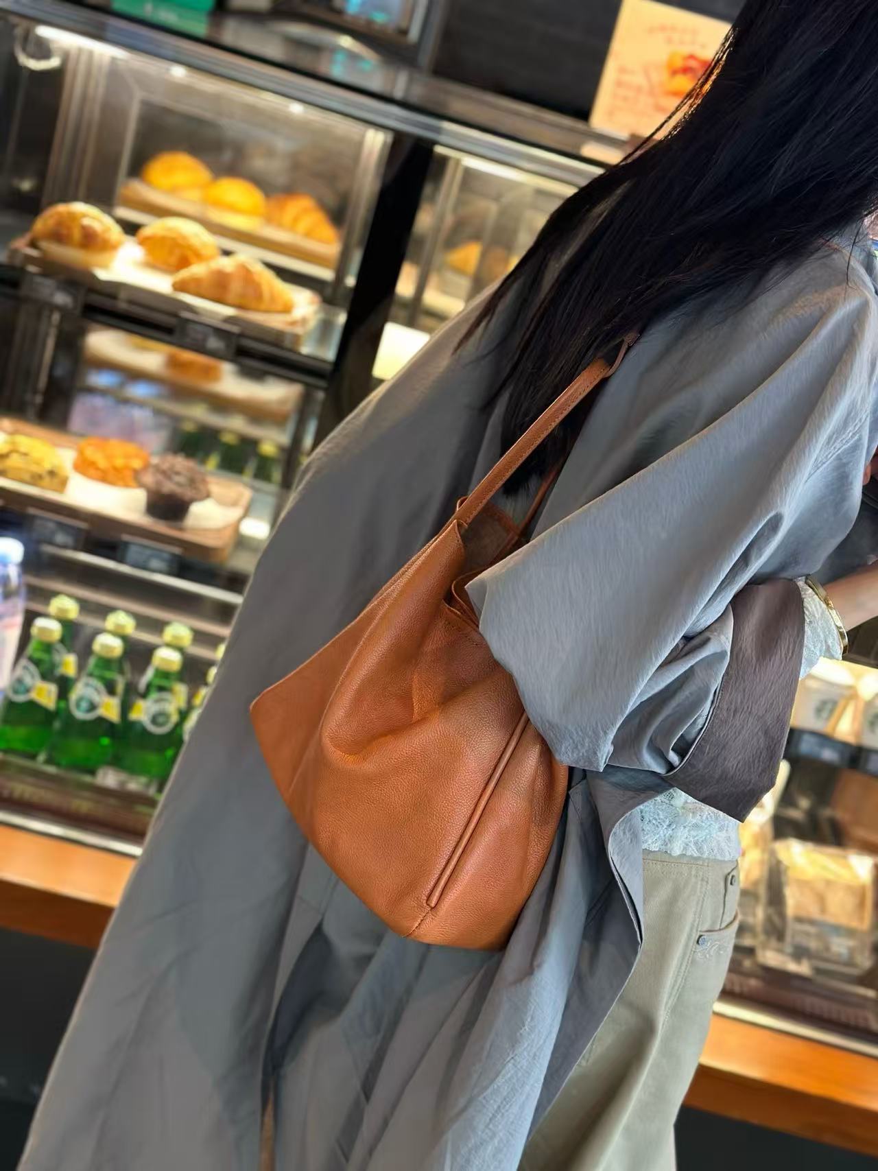 Chic Leather Tote with Top Handle & Strap