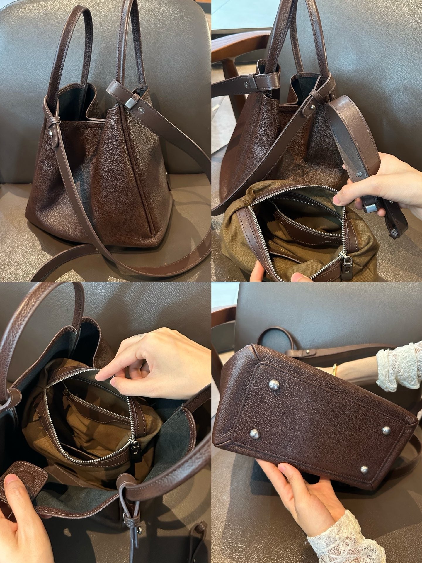 Chic Leather Tote with Top Handle & Strap