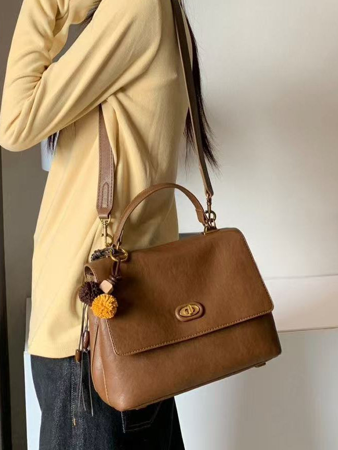 Medium Leather Flap Bag with Turn-Lock & Shoulder Strap