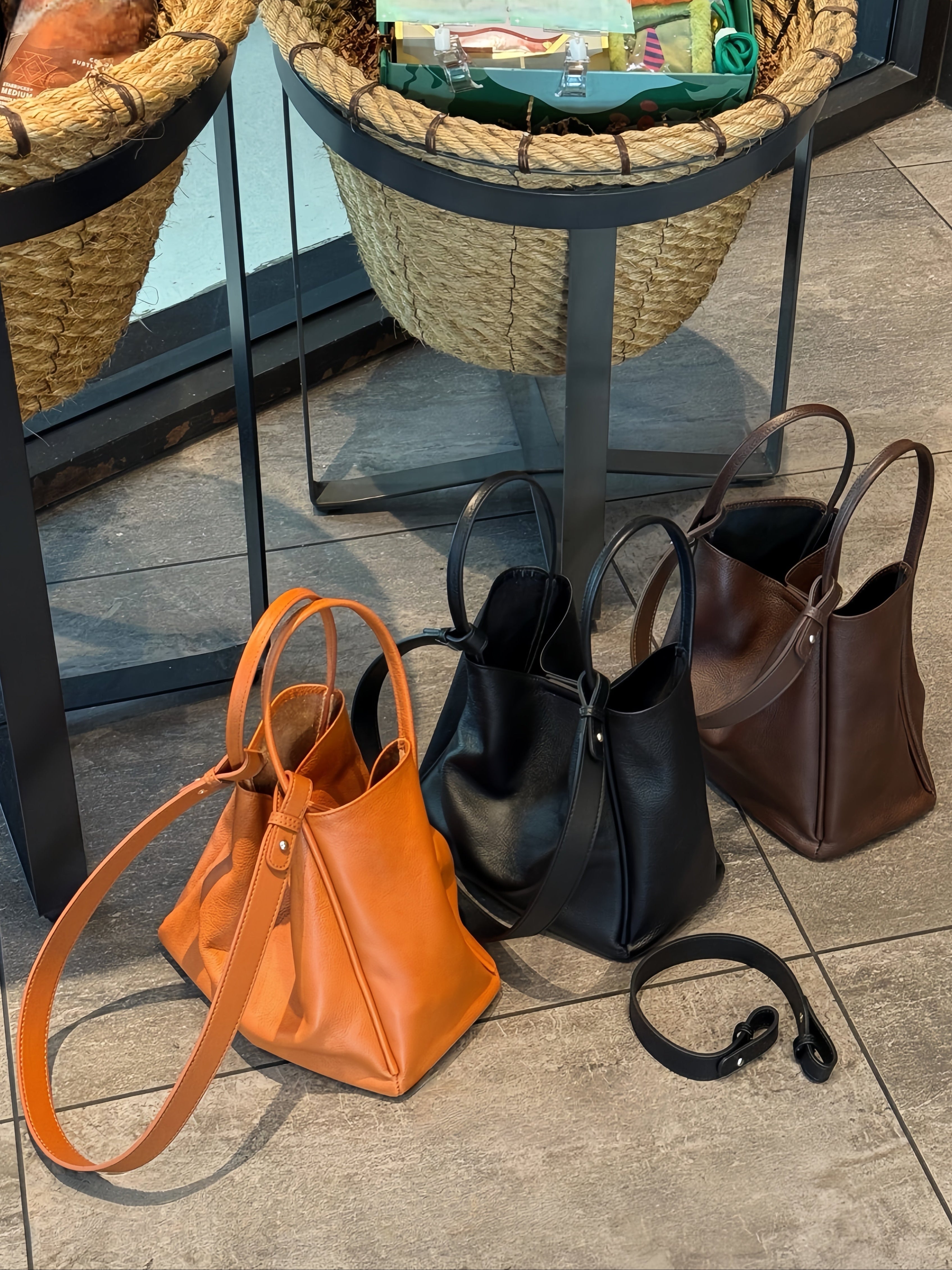 Chic Leather Tote with Top Handle & Strap