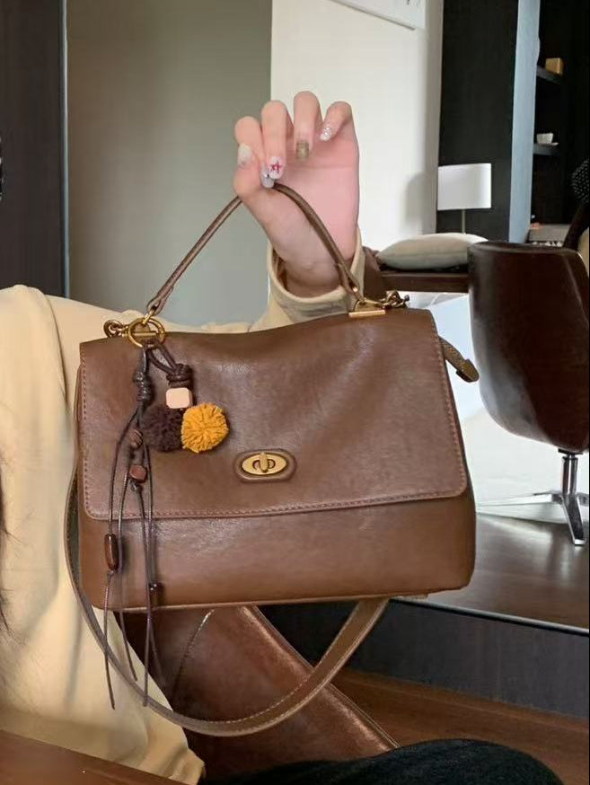 Medium Leather Flap Bag with Turn-Lock & Shoulder Strap